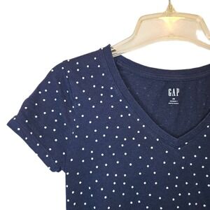 Gap‎ XS Blue and White Polka Dot V-Neck Short Sleeve Favorite T
